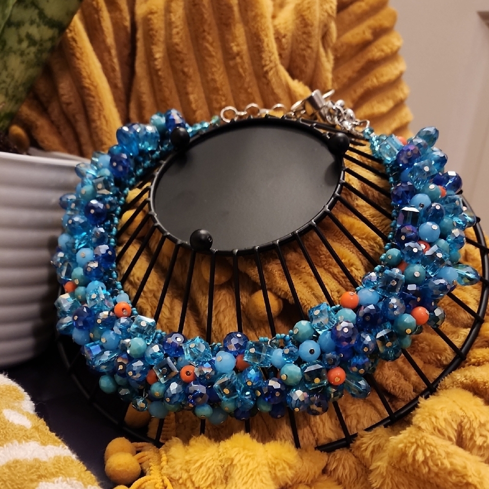 Sassy Jones Vibrant Blue Beaded Necklace